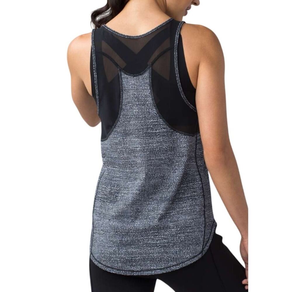 Lululemon Sculpt Tank II Salt Alpine White Black Mesh Athletic Workout Tank Top